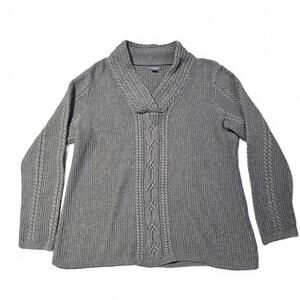 Nautica Women Plus Size XXL Cable Knit Sweater Shawl Collar Cotton Pullover Gray